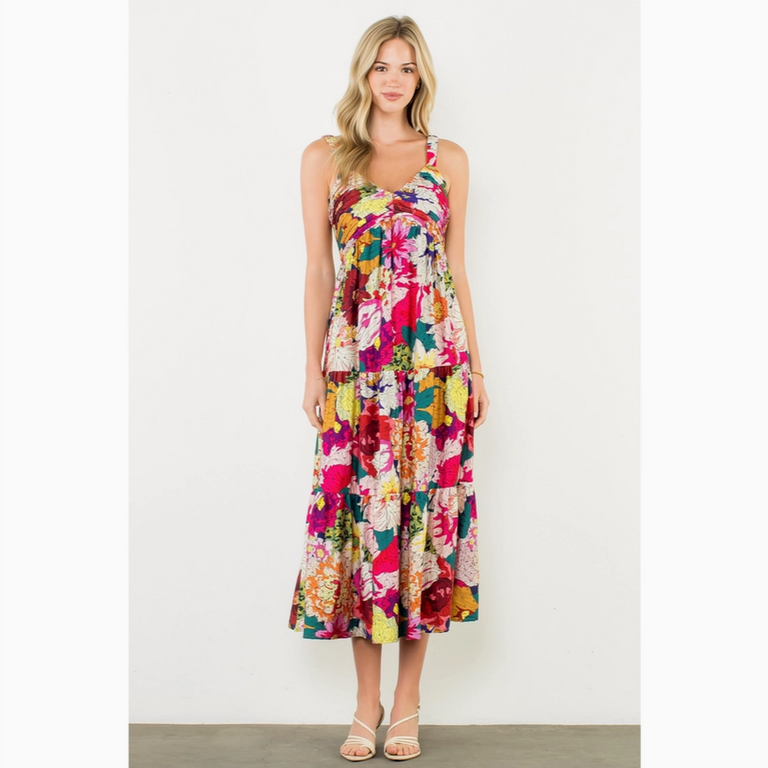 THML Floral Tiered Midi Dress