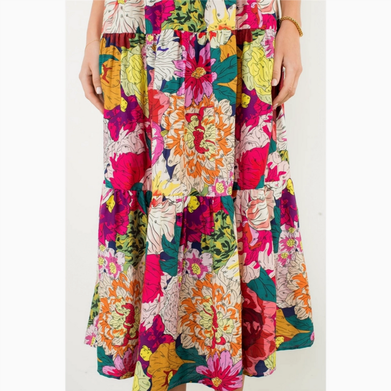 THML Floral Tiered Midi Dress