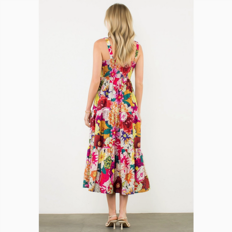 THML Floral Tiered Midi Dress