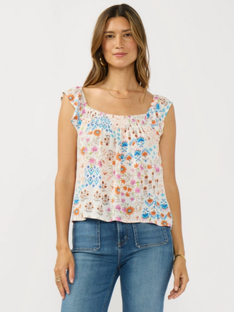 Love Stitch Flutter Sleeve Smocked Square Neck Top