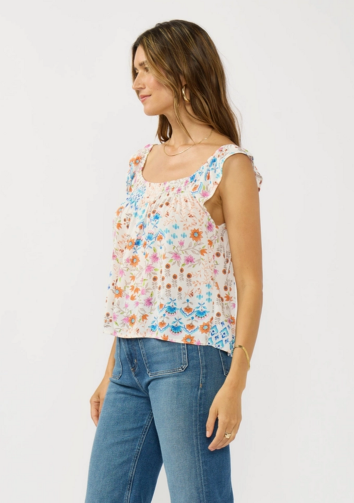 Love Stitch Flutter Sleeve Smocked Square Neck Top