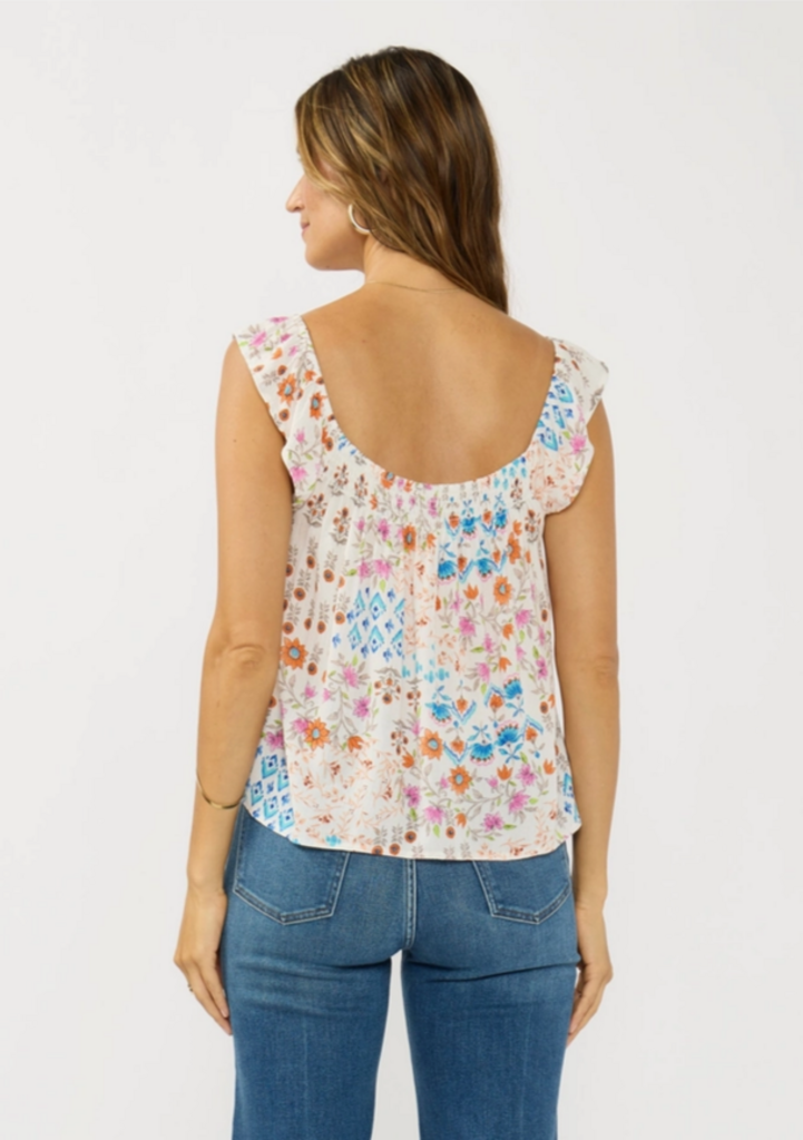 Love Stitch Flutter Sleeve Smocked Square Neck Top