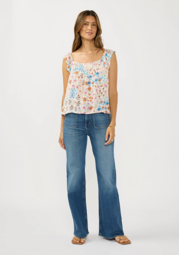 Love Stitch Flutter Sleeve Smocked Square Neck Top