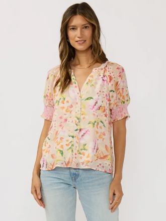 Love Stitch Smocked Cuff Button Down Top