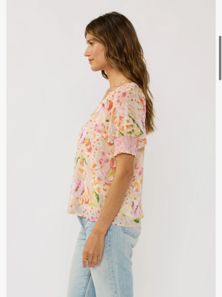 Love Stitch Smocked Cuff Button Down Top