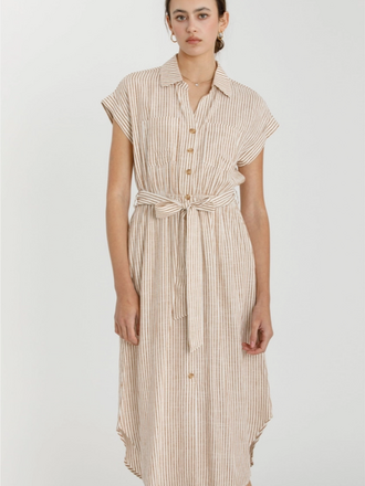 Be Cool Striped Utility Style Shirt Dress