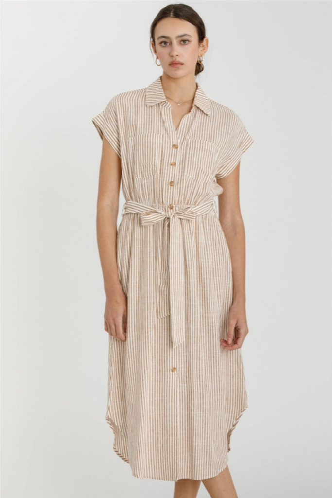 Be Cool Striped Utility Style Shirt Dress