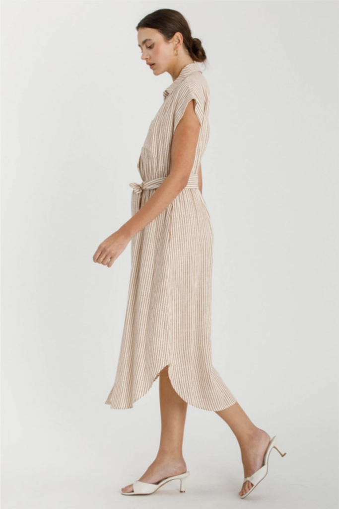 Be Cool Striped Utility Style Shirt Dress