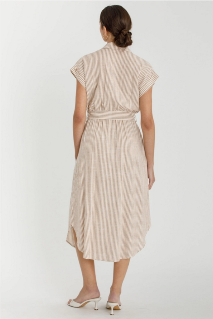 Be Cool Striped Utility Style Shirt Dress