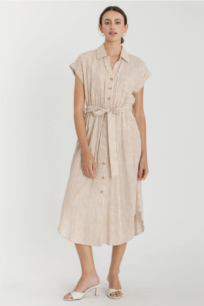 Be Cool Striped Utility Style Shirt Dress