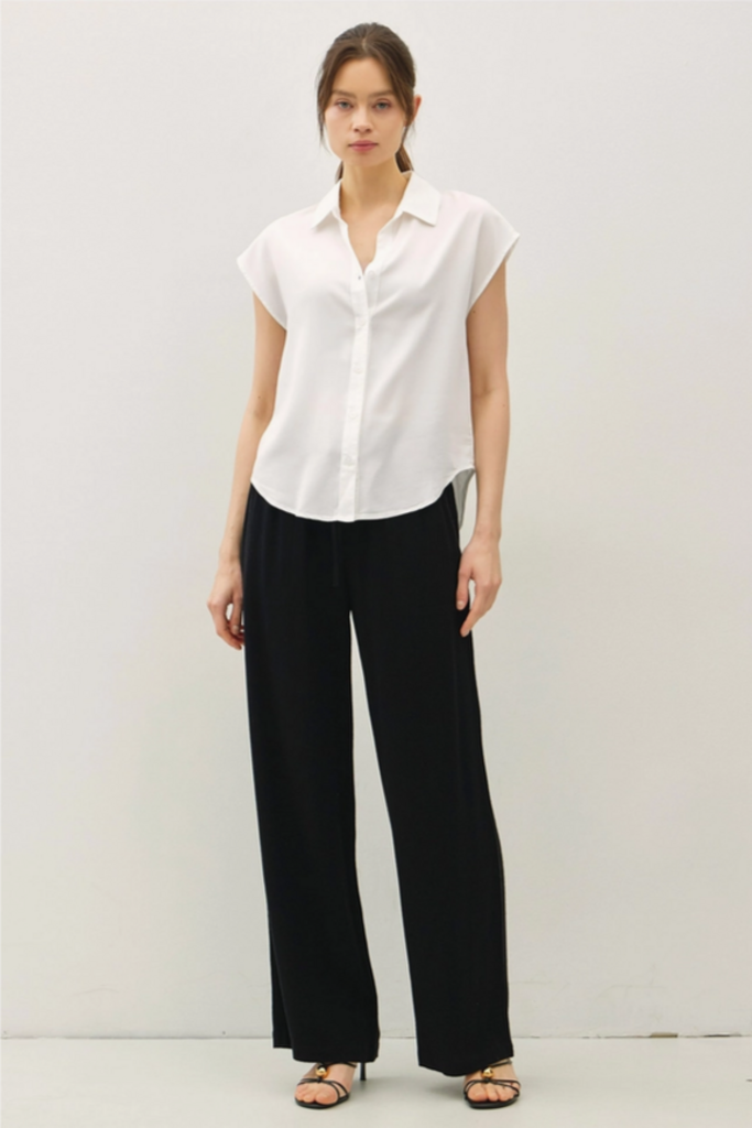 Be Cool Capped Sleeve Button Up Tencel Shirt
