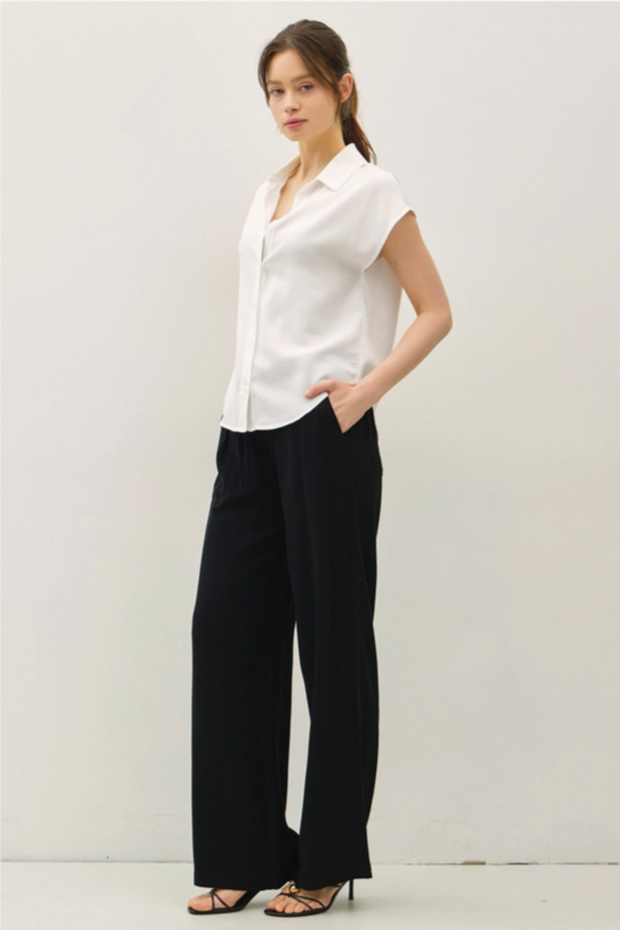 Be Cool Capped Sleeve Button Up Tencel Shirt