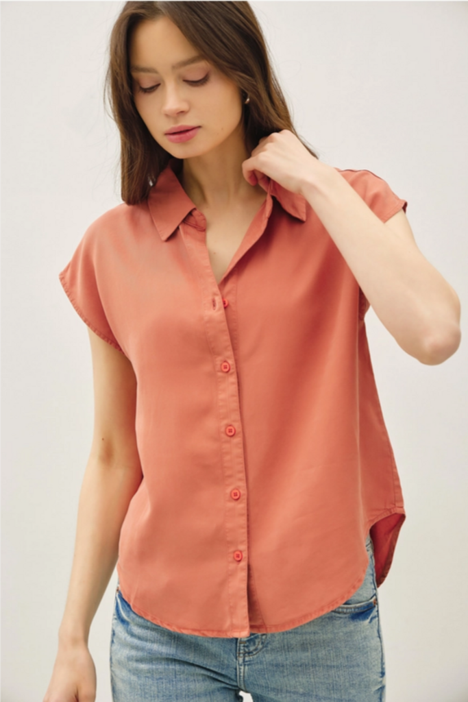 Be Cool Capped Sleeve Button Up Tencel Shirt