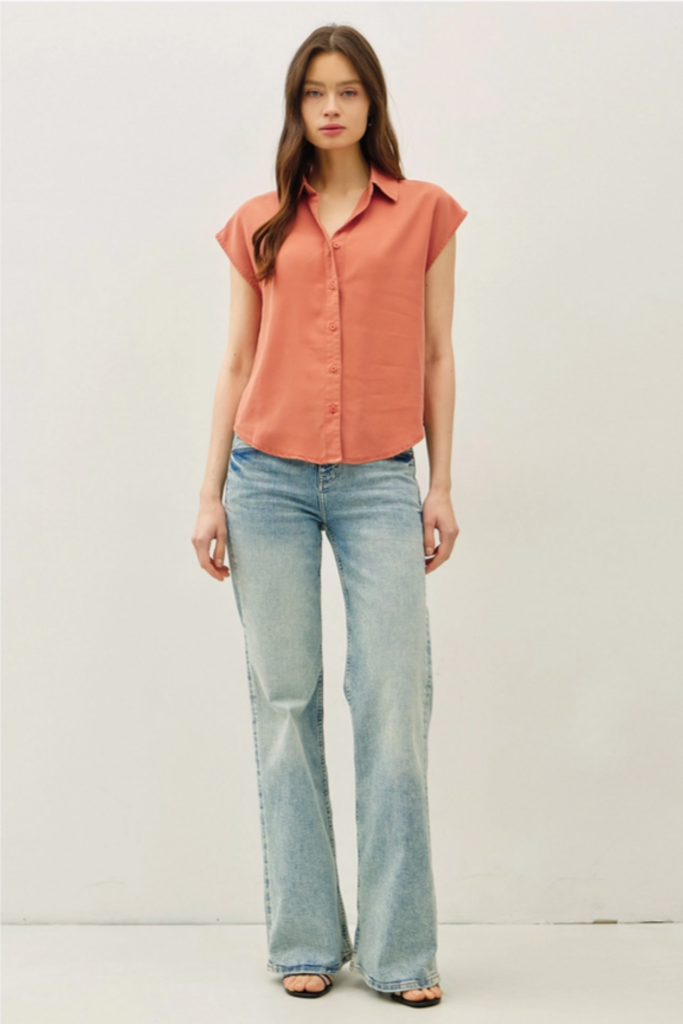 Be Cool Capped Sleeve Button Up Tencel Shirt