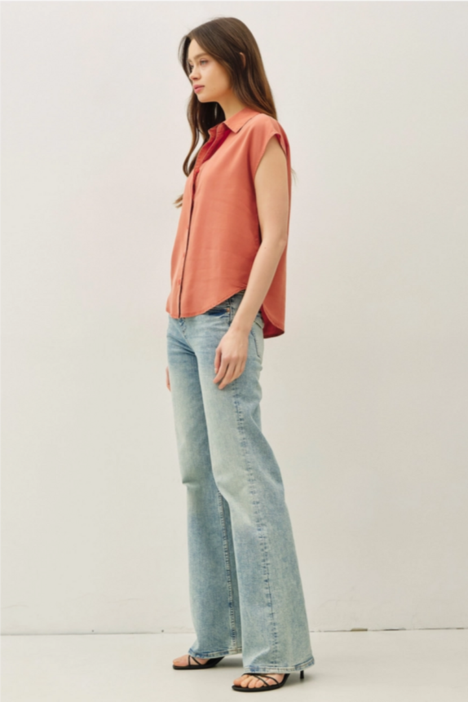 Be Cool Capped Sleeve Button Up Tencel Shirt