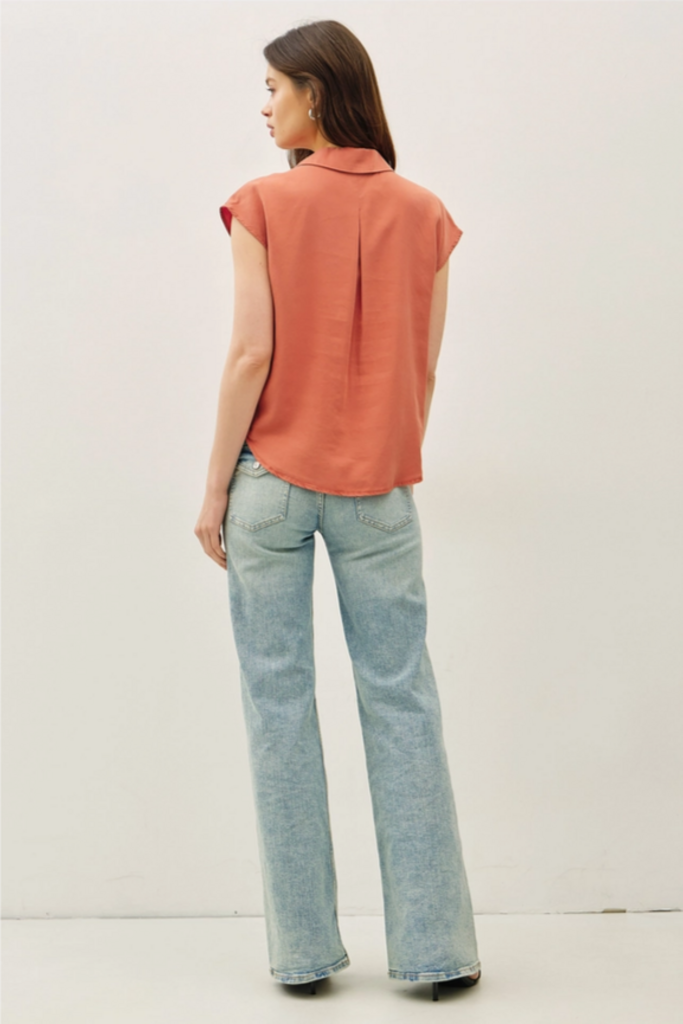 Be Cool Capped Sleeve Button Up Tencel Shirt