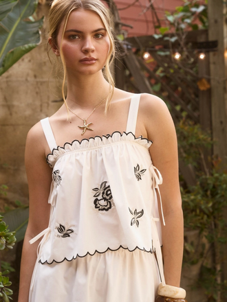 Blu Pepper Embroidery Detail Scalloped Side Tie Top