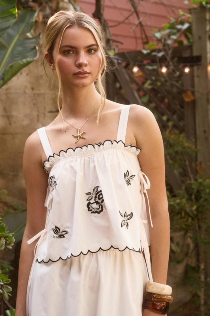 Blu Pepper Embroidery Detail Scalloped Side Tie Top