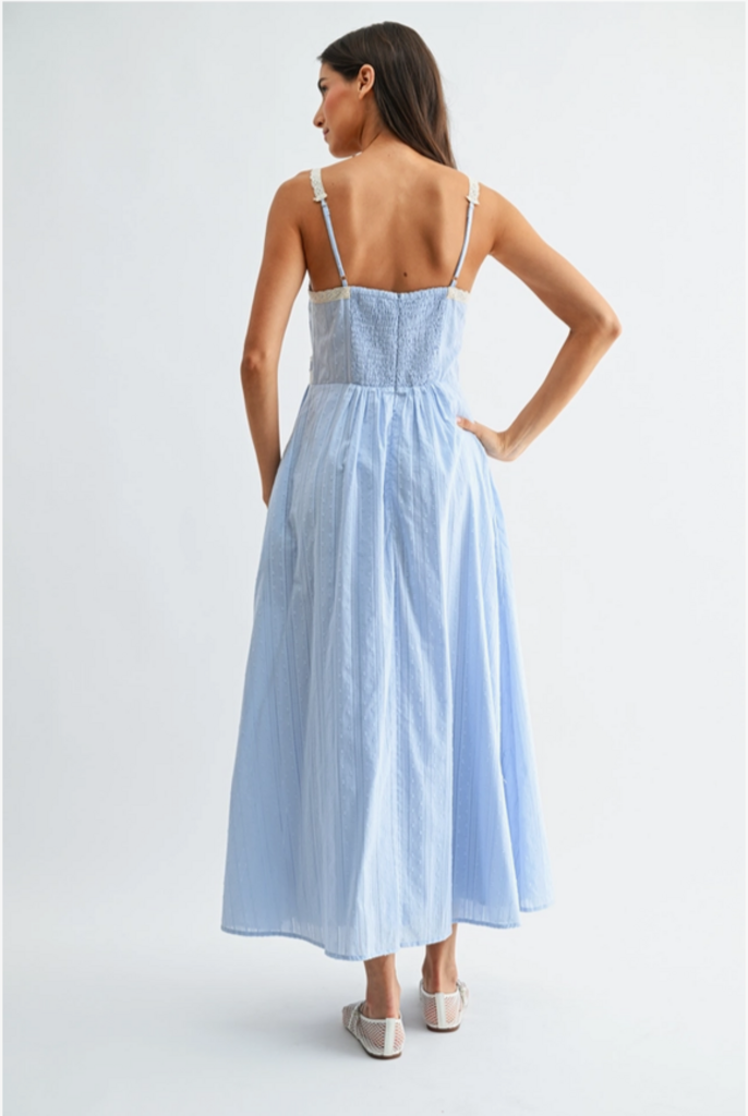 Camellia Breezy Blue Lace Trim Maxi Sundress