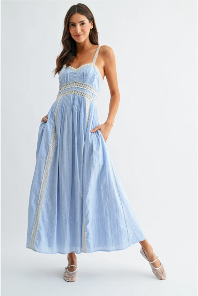 Camellia Breezy Blue Lace Trim Maxi Sundress