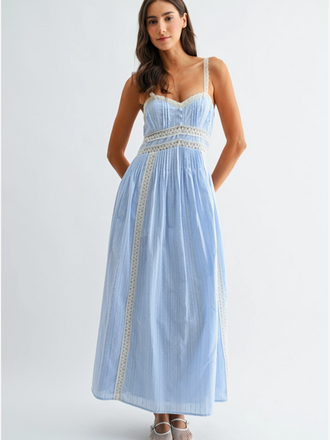 Camellia Breezy Blue Lace Trim Maxi Sundress