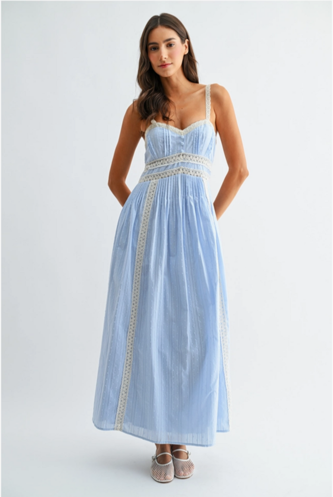 Camellia Breezy Blue Lace Trim Maxi Sundress