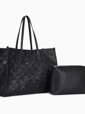 Blue Suede Perforated Vegan Leather Tote Set