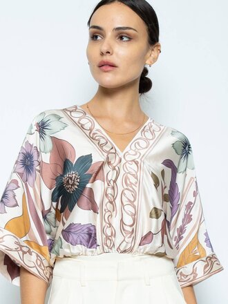fore Floral Print Deep V Neck Thong Bodysuit