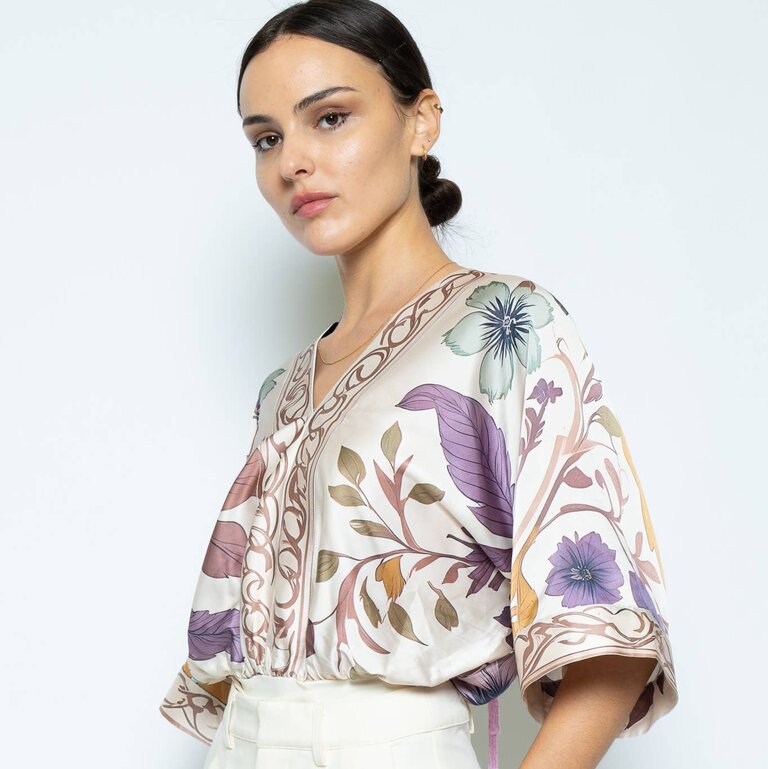 fore Floral Print Deep V Neck Thong Bodysuit