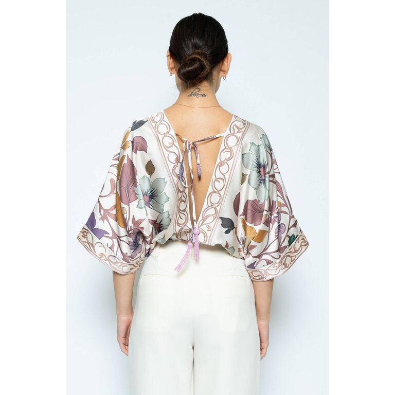 fore Floral Print Deep V Neck Thong Bodysuit