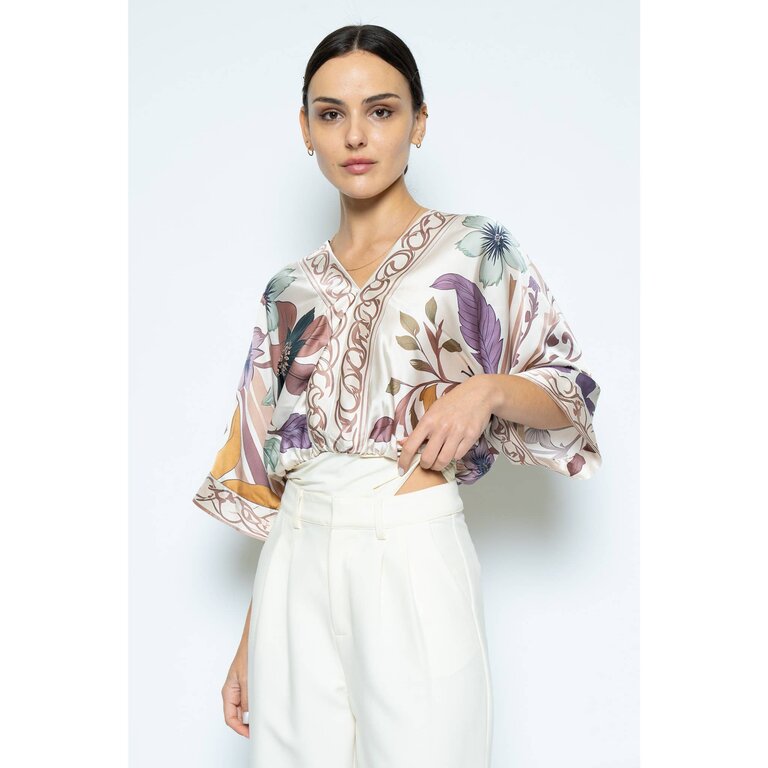 fore Floral Print Deep V Neck Thong Bodysuit