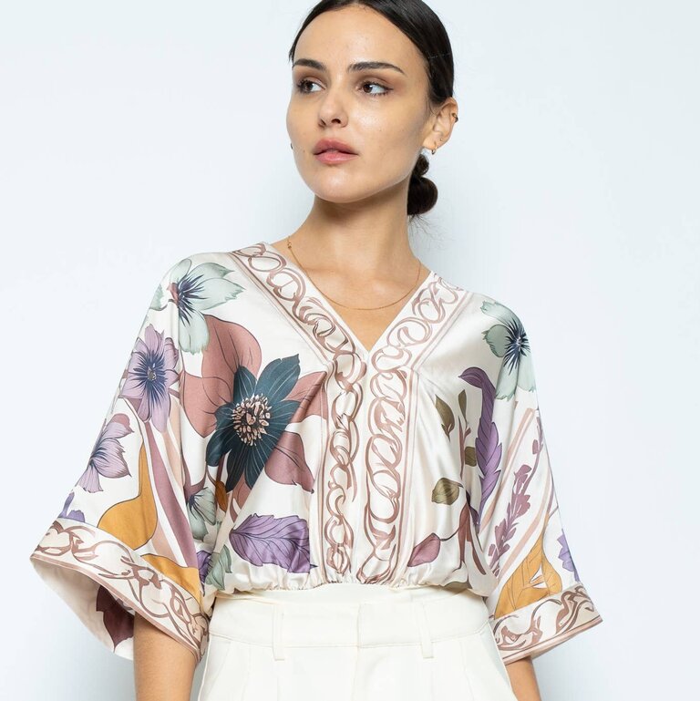 fore Floral Print Deep V Neck Thong Bodysuit