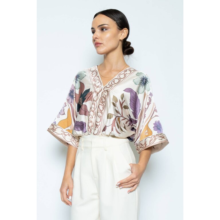 fore Floral Print Deep V Neck Thong Bodysuit