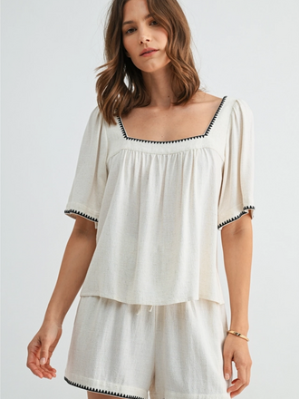 Fun2Fun Embroidered Detail Blouse in Natural
