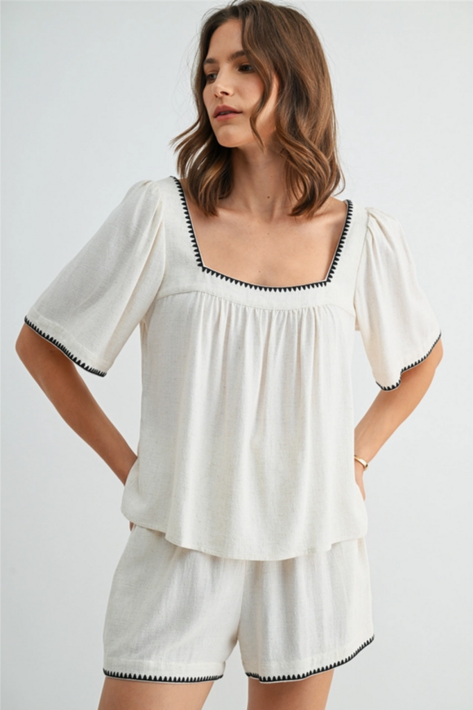 Fun2Fun Embroidered Detail Blouse in Natural
