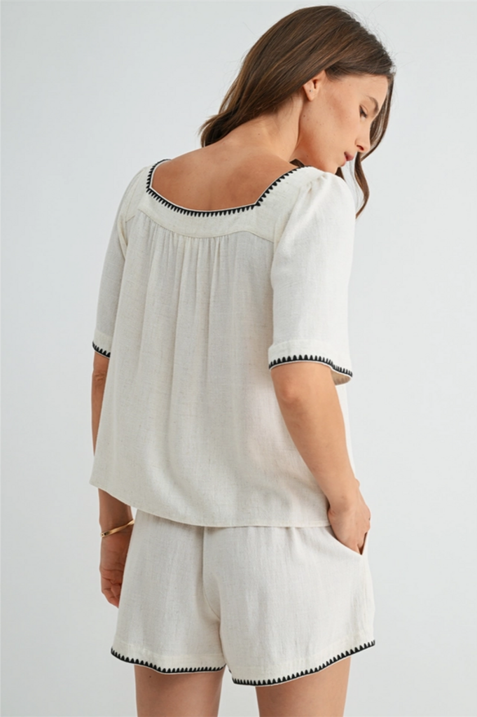Fun2Fun Embroidered Detail Blouse in Natural