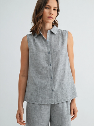 Fun2Fun Linen Button Down Sleeveless Shirt