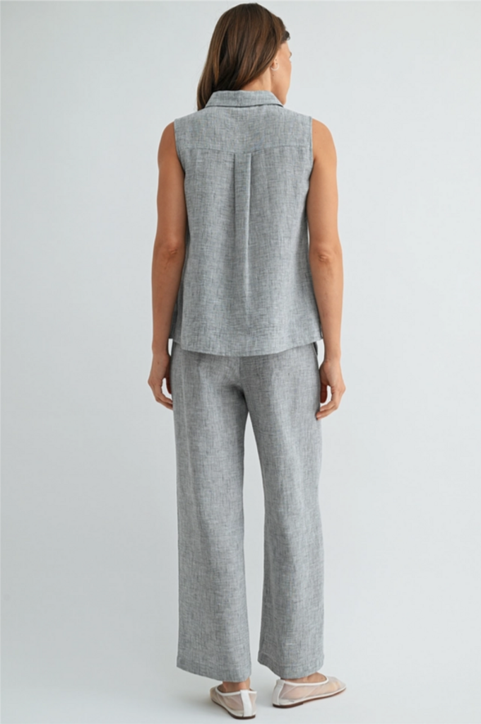 Fun2Fun Linen Button Down Sleeveless Shirt