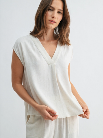Fun2Fun V Neck Dolman Top in Natural