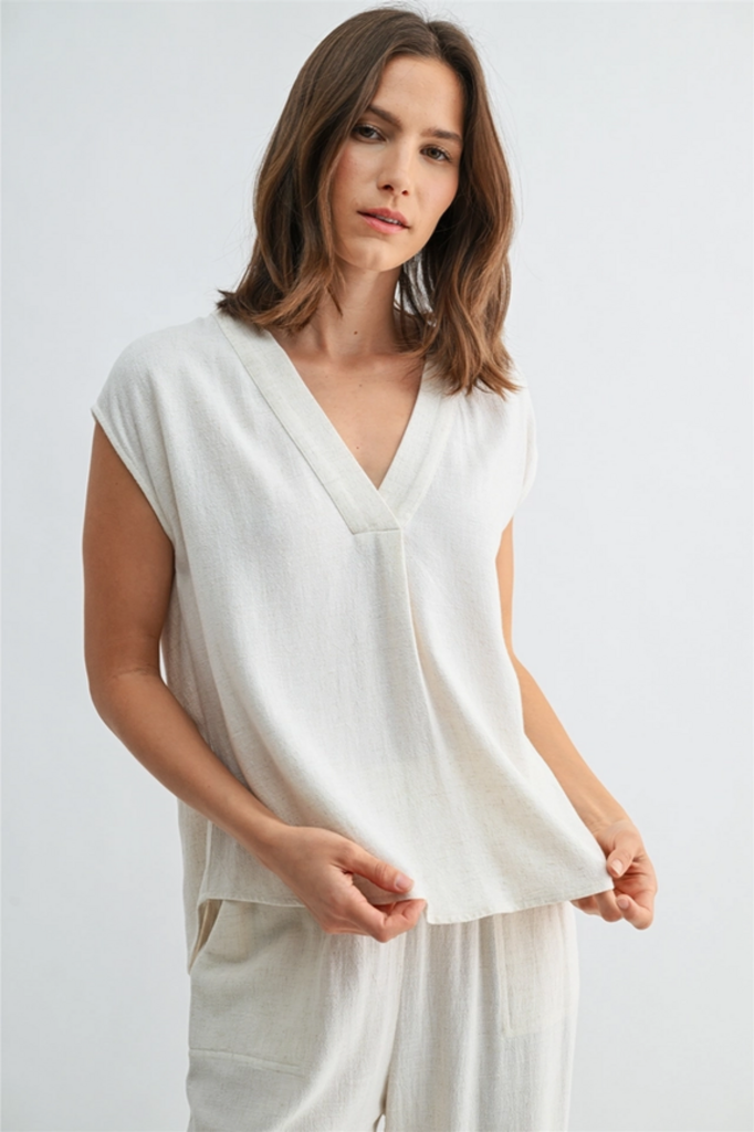 Fun2Fun V Neck Dolman Top in Natural