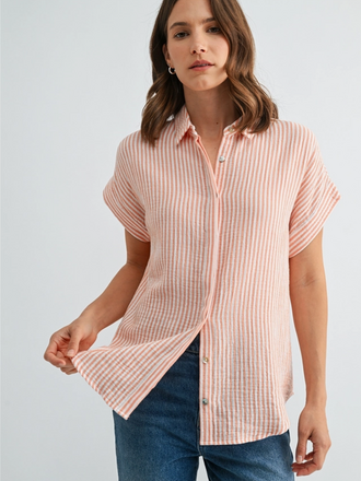 Fun2Fun Gauze Stripe Dolman Sleeve Buttondown Shirt