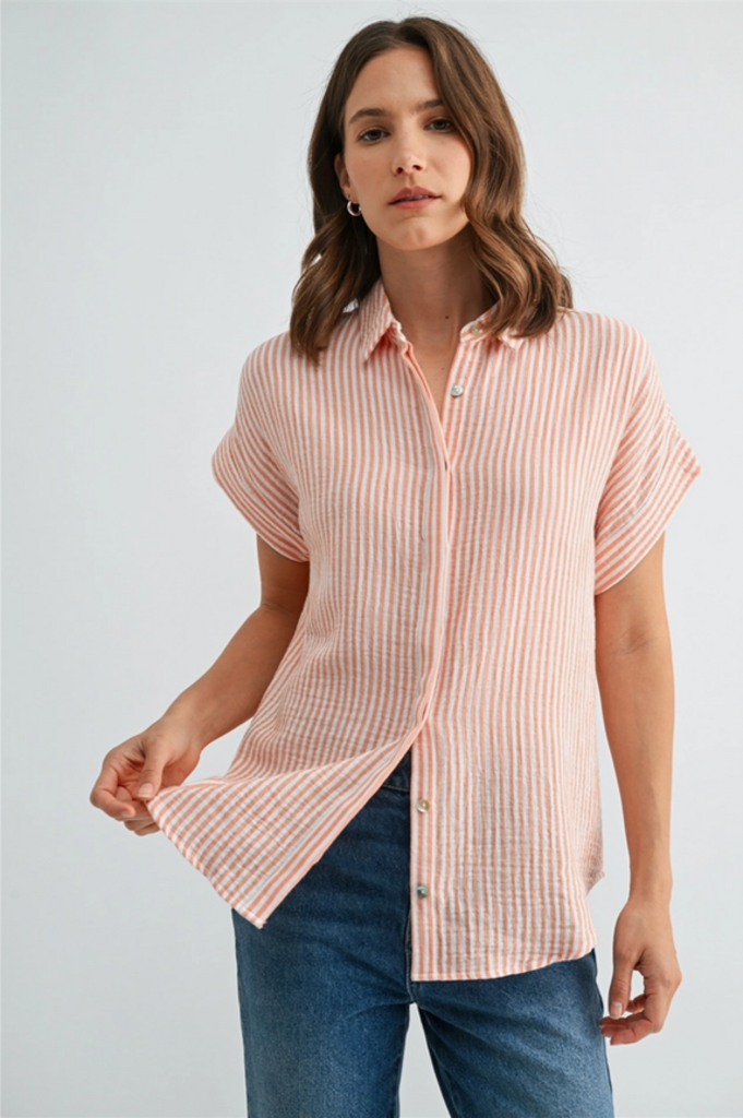 Fun2Fun Gauze Stripe Dolman Sleeve Buttondown Shirt