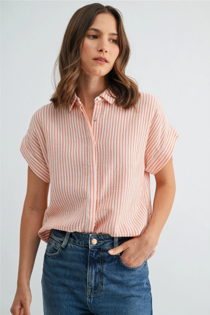 Fun2Fun Gauze Stripe Dolman Sleeve Buttondown Shirt