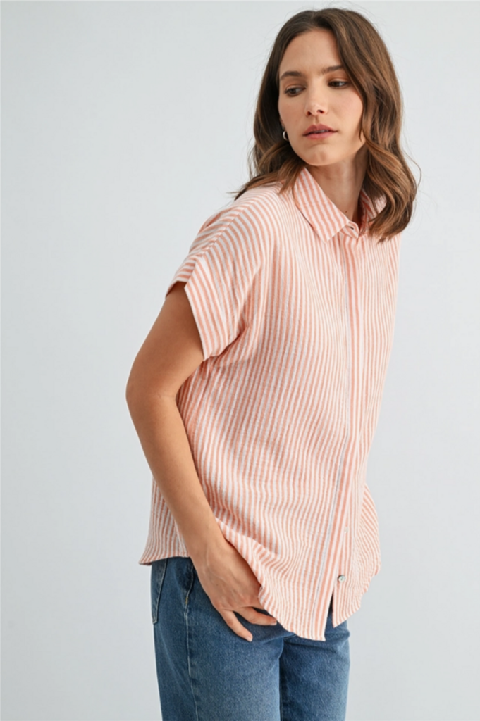Fun2Fun Gauze Stripe Dolman Sleeve Buttondown Shirt