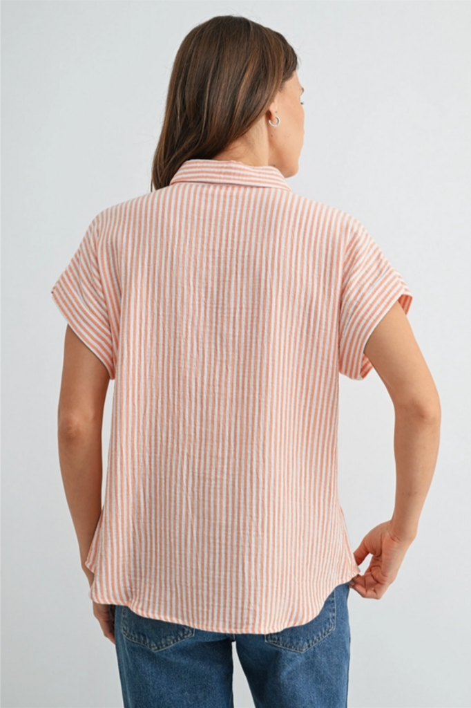 Fun2Fun Gauze Stripe Dolman Sleeve Buttondown Shirt