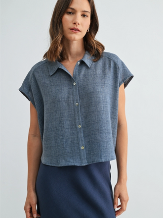 Fun2Fun Dolman Sleeve Buttondown Shirt in Blue