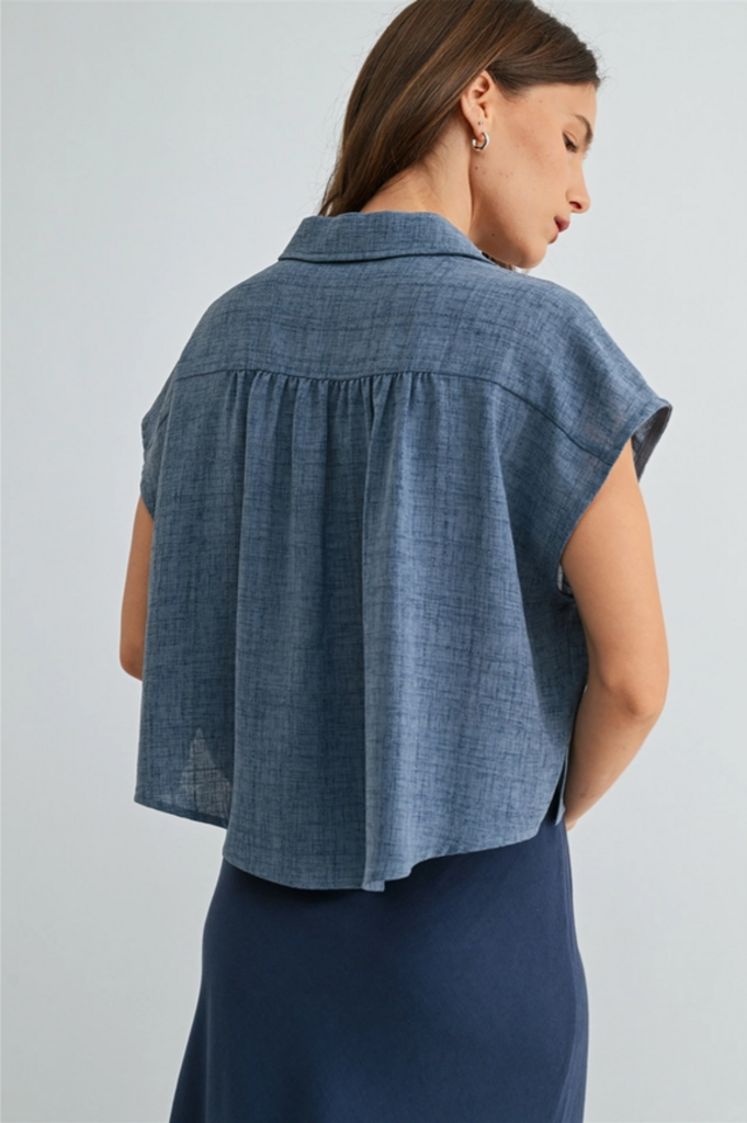 Fun2Fun Dolman Sleeve Buttondown Shirt in Blue
