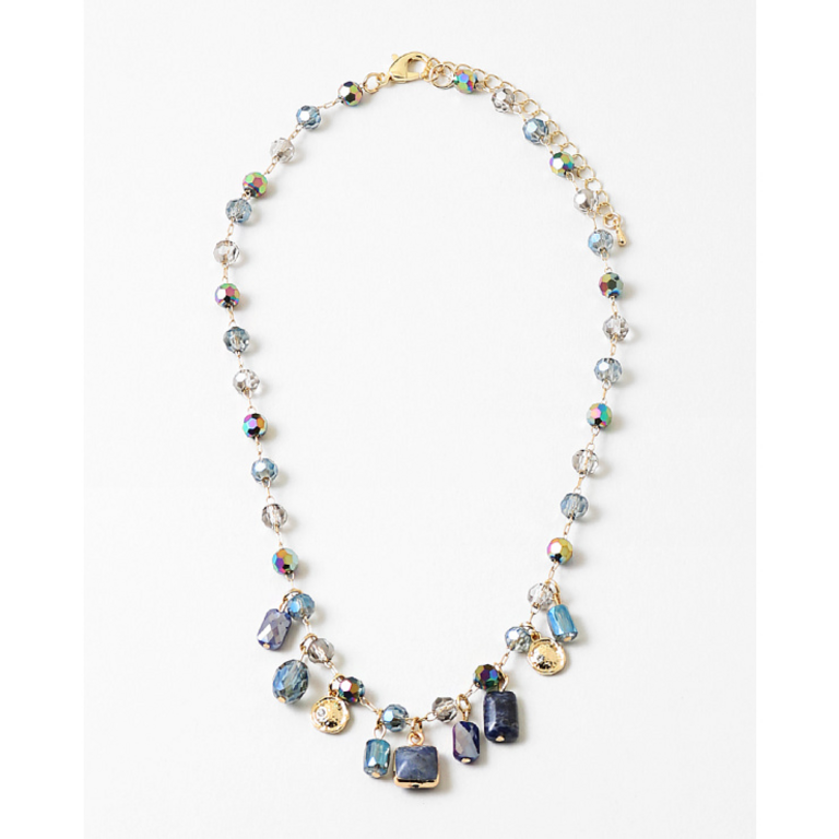 Blue Suede Jewels Beaded Necklace in Montana Blue