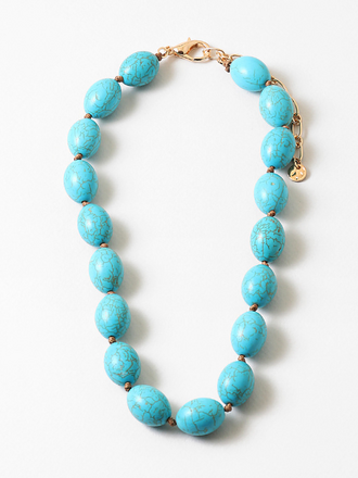 Blue Suede Jewels Turquoise Oval Beaded Statement Necklace