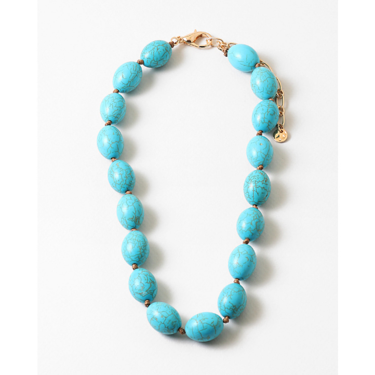 Blue Suede Jewels Turquoise Oval Beaded Statement Necklace